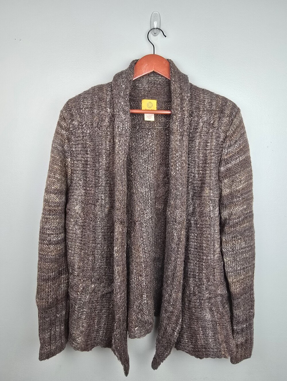 Wool Blend Earthy Marled Knit Cardigan Sweater Brown‎ Women Sz L Cozy Relaxed